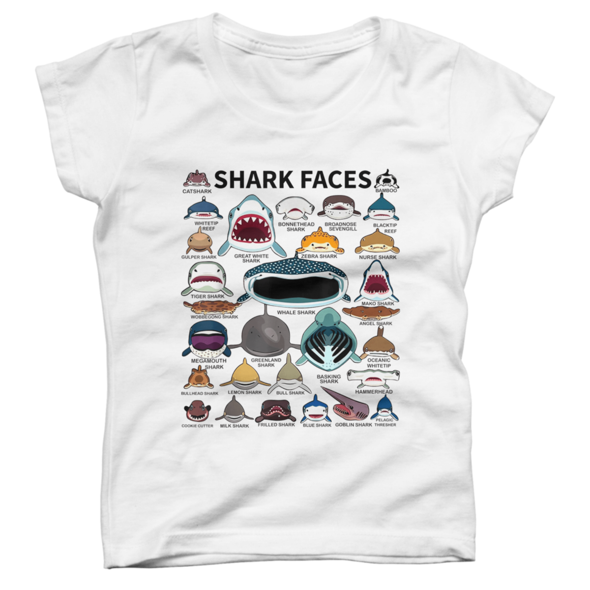 shark faces t shirt